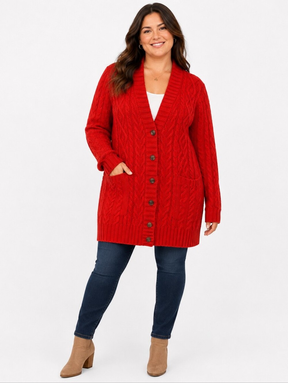 Torrid 5X 5 Red Cable Knit Cardigan Sweater Long Preppy Cottagecore Chunky Cozy